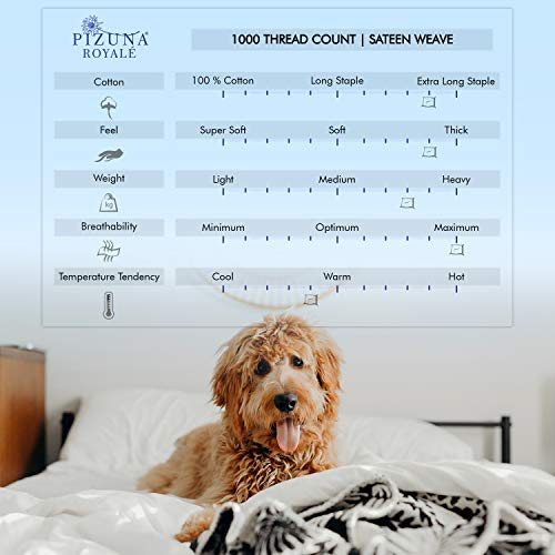 1000 Thread Count Sheet Set, 100% Long Staple Pure Cotton White Split King Sheets, Luxurious Smooth Sateen Weave Breathable Sheets fit Upto 15 inch Deep Pockets (White Split King Cotton Sheets)