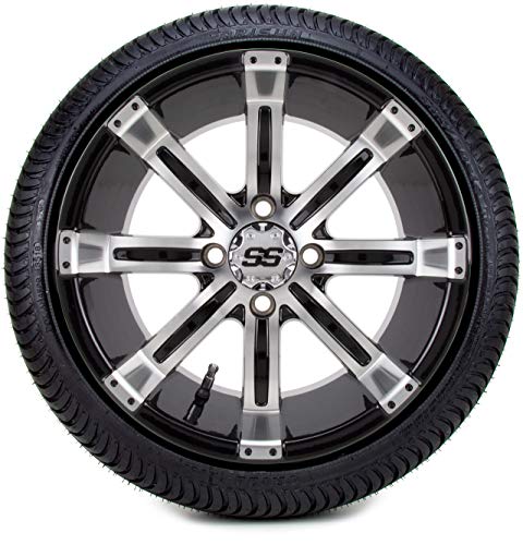 14" Tempest Machined & Black Golf Cart Wheels and Low Profile Tires Combo Set of 4