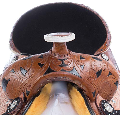 Acerugs 14” 15” 16” 17” Blue Black Pink Purple Western Inlay Barrel Racing Show Horse Saddle TACK Set Premium Leather (Wings, 14)