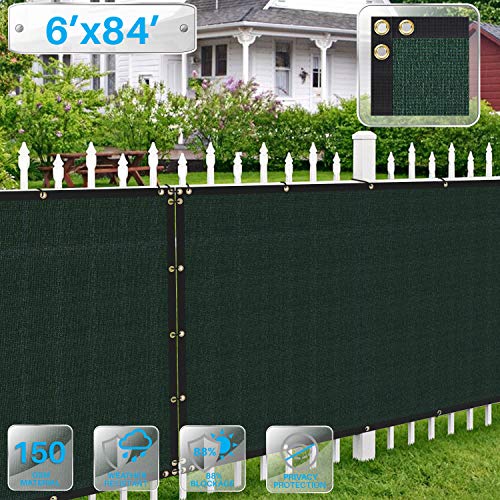 Patio Paradise 6' x 128' Dark Green Fence Privacy Screen, Commercial Outdoor Backyard Shade Windscreen Mesh Fabric with Brass Gromment 88% Blockage- 3 Years Warranty (Customized