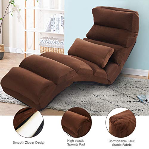 Giantex Folding Lazy Sofa Chair Stylish Sofa Couch Beds Lounge Chair W/Pillow (Coffee)