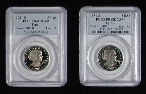 1981-S TYPE 1 & TYPE 2 SUSAN B ANTHONY PCGS PROOF 68 DEEP CAMEO 2 COIN SET