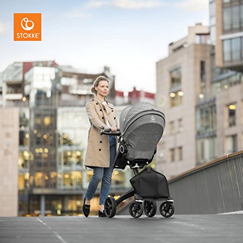 StokkeXplory V6 Black Chassis Stroller with Black Leatherette Handle, Grey Melange