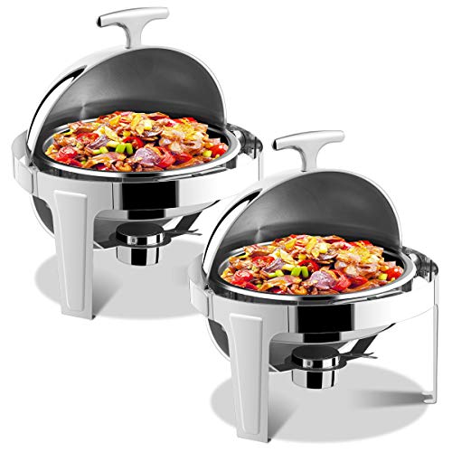 2 Packs 6 Quart Chafing Dish 180 Degree Roll Top Chafer Dishes Buffet Set for Heat Preservation Stainless Steel Round Chafing
