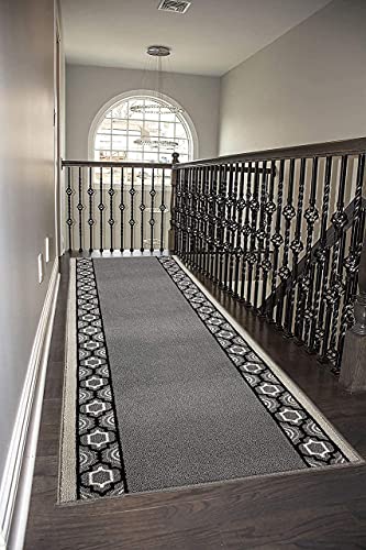 Custom Runner Trellis Border Roll Runner 36 Inch Wide x Your Length Size Choice Slip Skid Resistant Rubber Back 5 Color Options (Grey, 25 ft x 36 in)