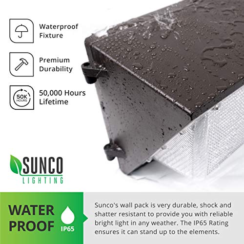 Sunco Lighting 80W LED Wall Pack, Daylight 5000K, 7600 LM, HID Replacement, IP65, 120-277V, Bright Consistent Commercial Outdoor Security Lighting - ETL, DLC Listed (6 Pack)