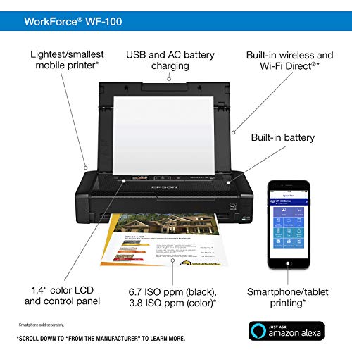 Epson Workforce WF-100 Wireless Mobile Printer, Amazon Dash Replenishment Enabled