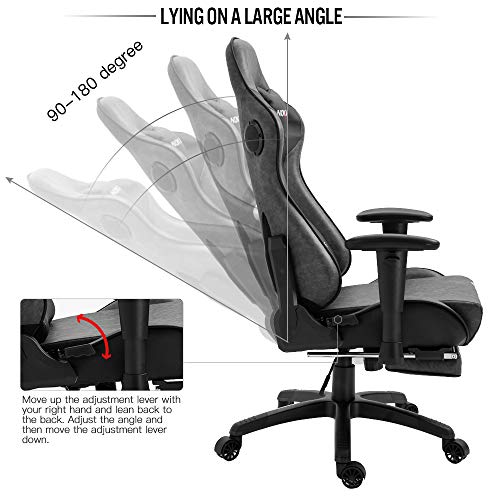 Nokaxus Video Gaming Chair with Bluetooth Speakers Massage Lumbar Support and Retractible Footrest PU Leather 90-180 Degree Adjustment of Backrest (YK-6008-BROWN)