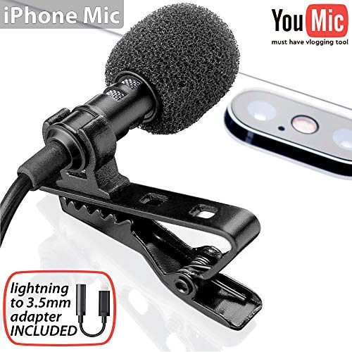 Lavalier Lapel Microphone with Adapter Compatible with iPhone X, XR, XS, XS Max, 8, 8 Plus, 7, 7 Plus - iPhone Microphone for Video Recording
