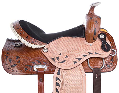 Acerugs 14” 15” 16” 17” Blue Black Pink Purple Western Inlay Barrel Racing Show Horse Saddle TACK Set Premium Leather (Wings, 14)