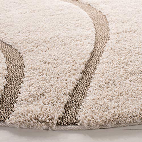 SAFAVIEH Florida Shag Collection SG471 Abstract Wave Non-Shedding Living Room Bedroom Dining Room Entryway Plush 1.2-inch Thick Area Rug, 6'7" x 6'7" Round, Cream / Beige