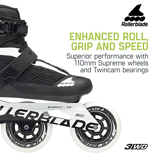 Rollerblade Endurace 110 Unisex Adult Fitness Inline Skate, Black and White, High Performance Inline Skates, US Size 10.5