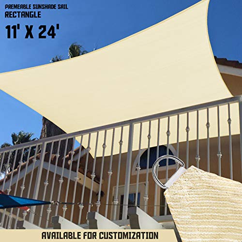 TANG Sunshades Depot 24'x11'180 GSM Sun Shade Sail Square Permeable Canopy Tan Beige Customize for Patio Garden Preschool Kindergarten Playground Outdoor Facility Activities