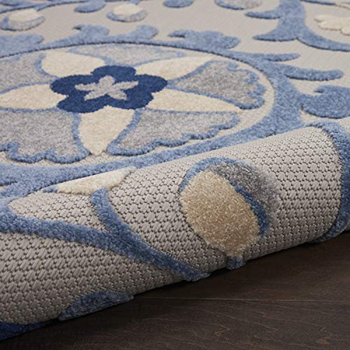 Nourison Aloha Floral Tropical Indoor/Outdoor Blue/Grey 7' x 10' Area Rug, (7' x 10')
