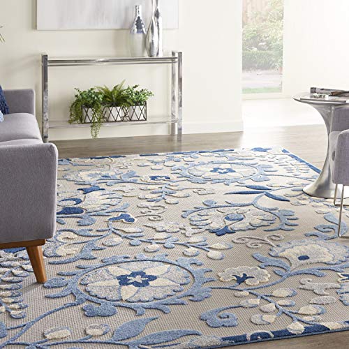 Nourison Aloha Floral Tropical Indoor/Outdoor Blue/Grey 7' x 10' Area Rug, (7' x 10')