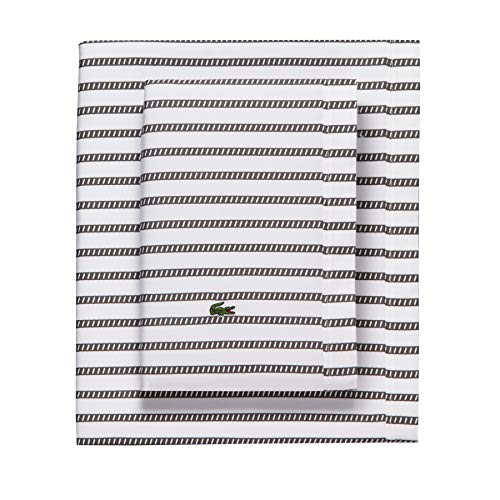 Lacoste 100% Cotton Percale Sheet Set, Graphic Stripe Print, Dark Grey, Twin Extra Long