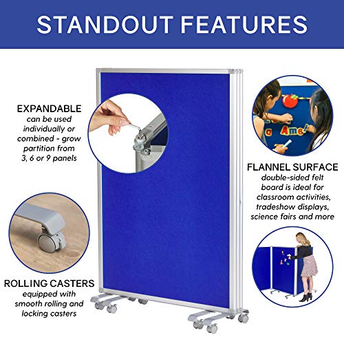 ECR4Kids Mobile Flannel Felt Room Divider and Partition, Double-Sided, Rolling Caster Wheels, Lesson Board, Mobile Wall for Classrooms and Offices, Collapses for Easy Storage, 6-Panel