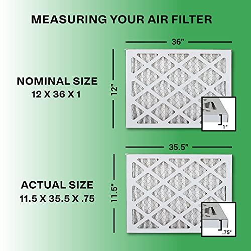 FilterBuy 12x36x1 Air Filter MERV 13, Pleated HVAC AC Furnace Filters (12-Pack, Platinum)