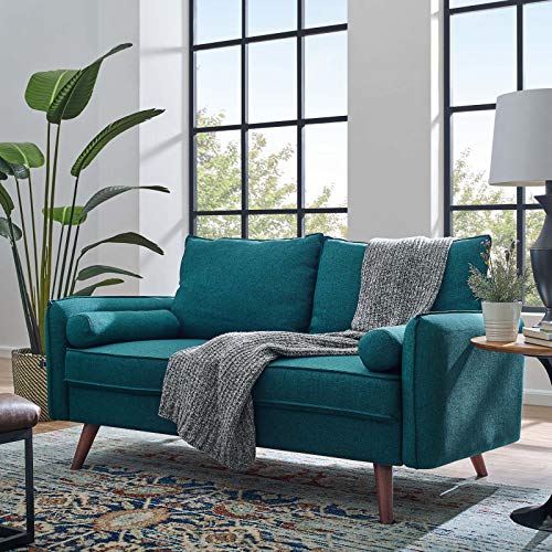 Modway Revive Contemporary Modern Fabric Upholstered Loveseat In Teal