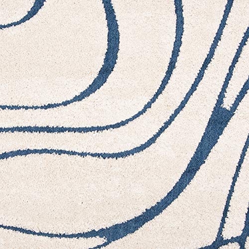 SAFAVIEH Florida Shag Collection SG471 Abstract Wave Non-Shedding Living Room Bedroom Dining Room Entryway Plush 1.2-inch Thick Area Rug, 6'7" x 6'7" Round, Cream / Blue