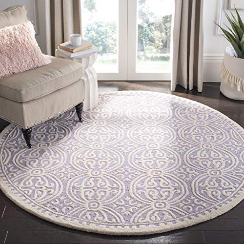 Safavieh Cambridge Collection CAM123C Handmade Moroccan Wool Area Rug, 6' x 6' Round, Lavender/Ivory