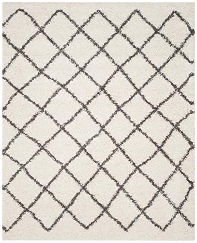 SAFAVIEH Dallas Shag Collection SGD258H Trellis Non-Shedding Living Room Bedroom Dining Room Entryway Plush 1.5-inch Thick Area Rug, 8' x 10', Ivory / Dark Grey