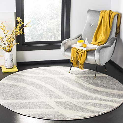 SAFAVIEH Adirondack Collection ADR125B Modern Wave Distressed Non-Shedding Living Room Bedroom Area Rug, 8' x 8' Round, Grey / Cream