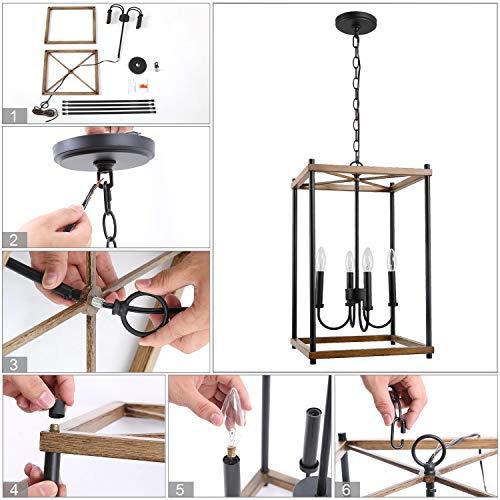 KSANA Farmhouse Foyer Lighting Entryway Chandeliers for Dining Rooms Kitchen Island, Stairway, W14 xH23.5, Brown