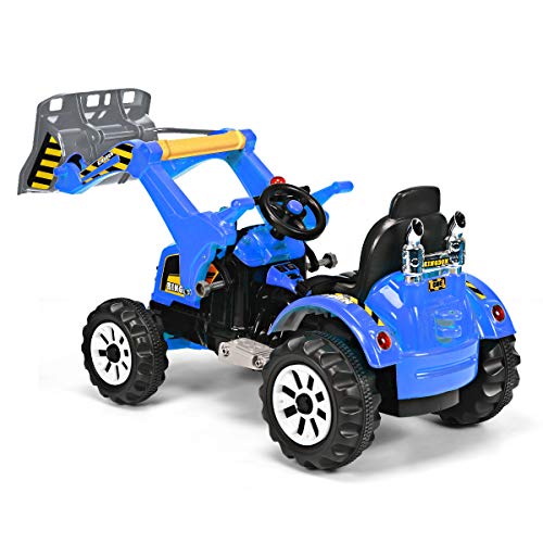 Costzon 12V Battery Powered Kids Ride On Excavator, Electric Truck with High/Low Speed, Moving Forward/Backward, Front Loader Digger (Blue)