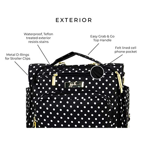 JuJuBe B.F.F Multi-Functional Convertible Diaper Backpack/Messenger Bag, Legacy Collection - The Duchess - Black with White Polka Dots