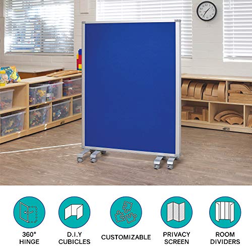 ECR4Kids Mobile Flannel Felt Room Divider and Partition, Double-Sided, Rolling Caster Wheels, Lesson Board, Mobile Wall for Classrooms and Offices, Collapses for Easy Storage, 6-Panel