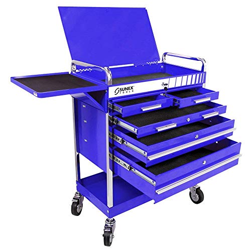 Sunex 8045BL Professional 5 Drawer Service Cart with Locking Top- Blue