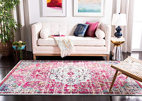 Safavieh Madison Collection MAD447R Boho Chic Vintage Medallion Distressed Area Rug, 9' x 12', Fuchsia/Teal