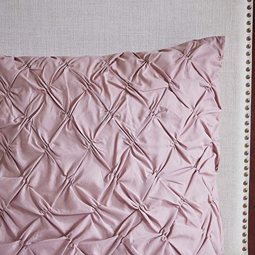 Madison Park Cassandra 8 Pc 100% Cotton Percale Large Floral Print with Reverse Solid Embroidered and Tufted Toss Pillows Shabby Chic All Season Comforter Bedding Set, Cal King, Blush