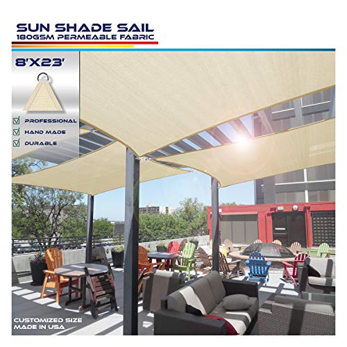 Windscreen4less 8' x 23' Rectangle Sun Shade Sail - Beige with White Strips Durable UV Shelter Canopy for Patio Outdoor Backyard - Custom Size