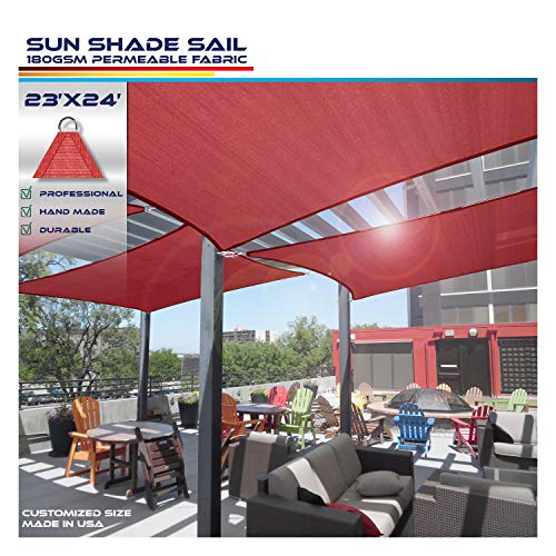 Windscreen4less 23' x 24' Sun Shade Sail Rectangle Canopy in Bright Red with Commercial Grade Customized Size