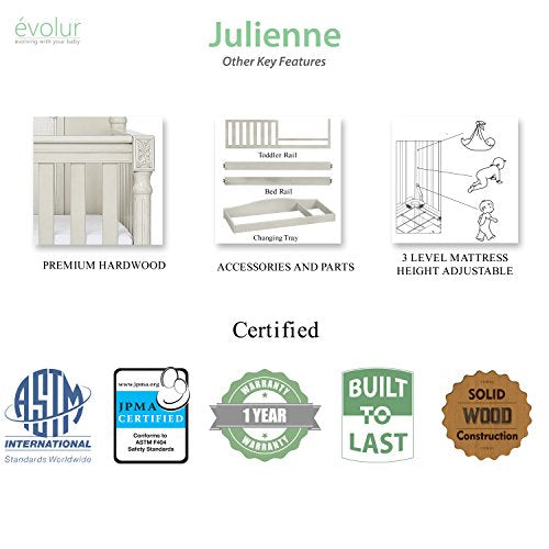 Evolur Julienne 5 in 1 Convertible Crib in Cloud