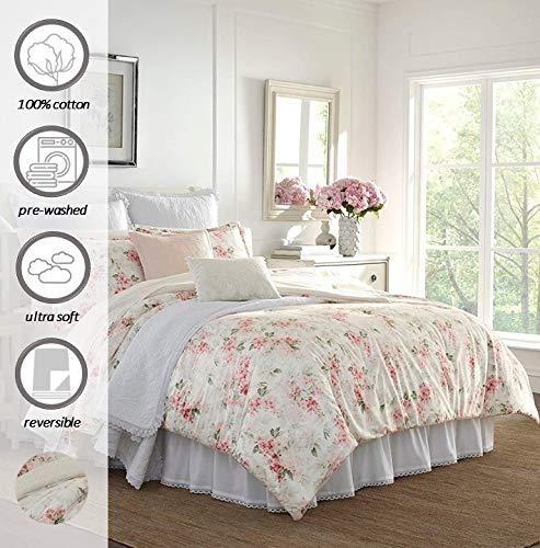 Laura Ashley Wisteria Collection Luxury Ultra Soft Comforter, All Season Premium Bedding Set, Stylish Delicate Design for Home Décor, King, Blush