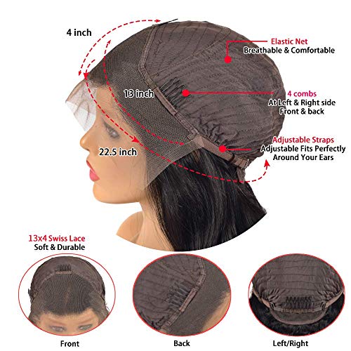 Lace Front Wigs Human Hair 24 inch Straight Lace Frontal Wigs For Black Woman 13x4 Lace Front Wigs Pre Plucked Hairline with Baby Hair 150% Density 10A Dyale Natural Black Hair Wig(24 inch)