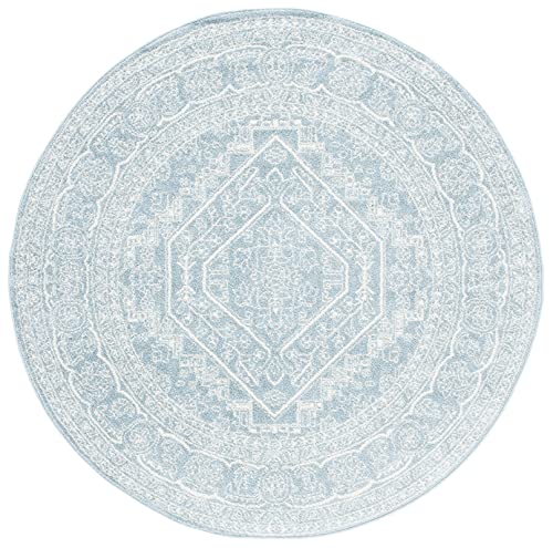 SAFAVIEH Adirondack Collection ADR108T Oriental Medallion Non-Shedding Dining Room Entryway Foyer Living Room Bedroom Area Rug, 10' x 10' Round, Slate / Ivory