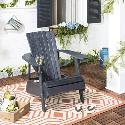 Safavieh PAT6727K Outdoor Collection Vista Grey Wine Glass Holder Adirondack Side Chair, Dark Slate Gray