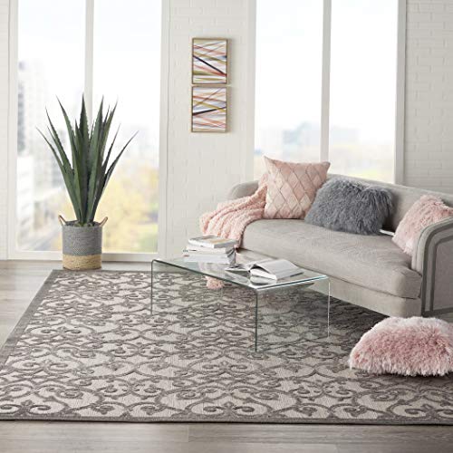 Nourison Aloha Beach Contemporary Grey/Charcoal Area Rug (8' x 11'), 7'10"X10'6",