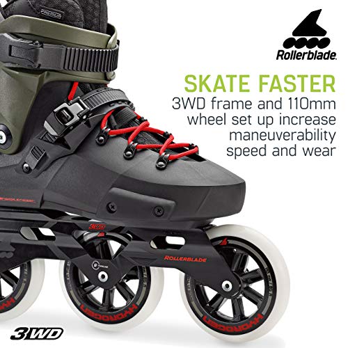 Rollerblade Twister Edge 110 3WD Unisex Adult Fitness Inline Skate, Black and Army Green, Premium Inline Skates, Size 8.5