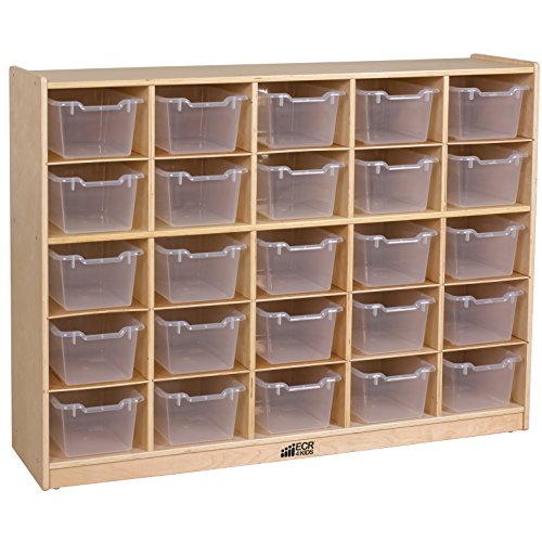 ECR4Kids Birch 25 Cubby Tray Cabinet W/ Scoop Front Bins Kids Toy Storage Organizer Hardwood For School Supplies