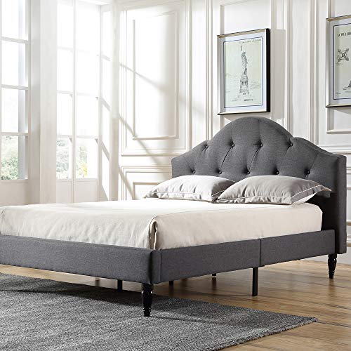 Classic Brands Winterhaven Upholstered Platform Bed | Headboard and Metal Frame with Wood Slat Support, Full, Grey