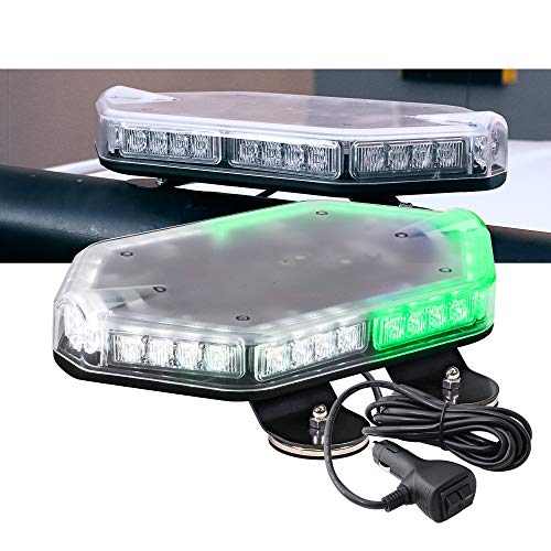 NanoFlare NFMB40 12" 40W GREEN WHITE LED Strobe Mini Light Bar [SAE Class 1] [63 Flash Modes] [12ft Cord] [Magnet or Permanent] Flashing Emergency Police Light Bar for Truck Vehicles