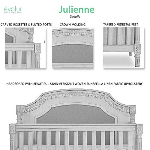 Evolur Julienne 5 in 1 Convertible Crib, Antique Grey Mist