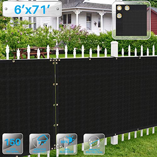 Patio Paradise 6' x 145' Black Fence Privacy Screen, Commercial Outdoor Backyard Shade Windscreen Mesh Fabric with Brass Gromment 88% Blockage- 3 Years Warranty (Customized