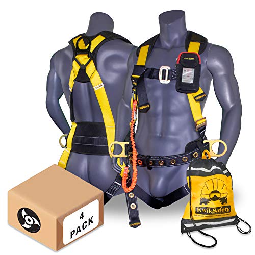 KwikSafety (Charlotte, NC) TYPHOON (4 PACK) ANSI Fall Protection Full Body Safety Harness Personal Protective Equipment Dorsal Ring Side D-Rings Grommet Leg Straps Tool Lanyard Bolt Pouch Construction