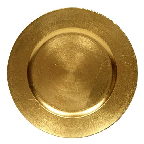 #1 Beautiful Luxurious Elegant Round Shiny Dinnerware 13" Charger Plates Wedding Christmas Anniversary Formal Charger Service Dining Entertaining Home Party Decor Holiday (48, Gold)